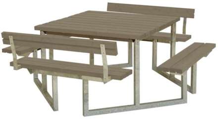 Picknicktafel vuren geimpregneerd | Twist vierkant 2 rugleuningen gegrond grijsbruin 227 x 204 x 76 cm