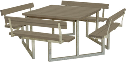 Picknicktafel vuren geimpregneerd - Twist vierkant 4 rugleuningen gegrond grijsbruin 227 x 227 x 76 cm
