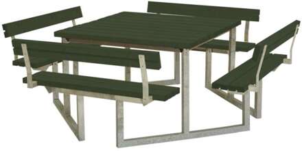 Picknicktafel vuren geimpregneerd | Twist vierkant 4 rugleuningen gegrond groen 227 x 227 x 76 cm