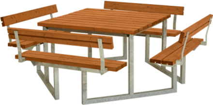 Picknicktafel vuren geimpregneerd - Twist vierkant 4 rugleuningen gegrond teak 227 x 227 x 76 cm
