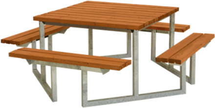 Picknicktafel vuren geimpregneerd - Twist vierkant gegrond teak 204 x 204 x 73 cm