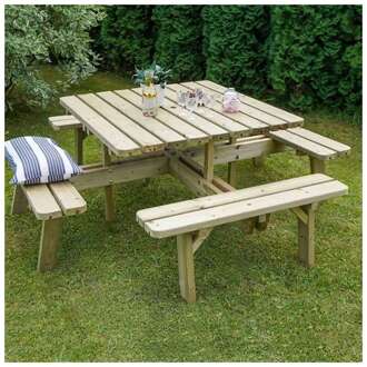 Picknicktafel vuren geimpregneerd vierkant | 201 x 201 x 72 cm Bruin