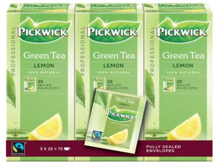 Pickwick thee, groene thee met lemon, fairtrade, pak van 25 zakjes