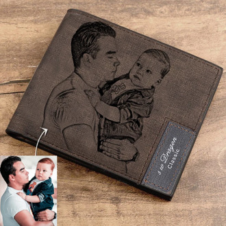 Picture Wallet Men Casual PU Leather Bifold Customize Inscription Photo Engraving Wallet Custom Father's Day Gift Purses