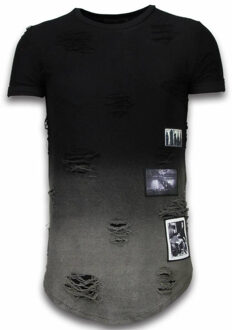 Pictured Flare Effect T-shirt - Long Fit Shirt Dual Colored - Zwart - Maten: S