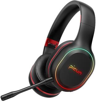 Picun P80X Draadloze Hoofdtelefoon Latency-Gratis Bluetooth Gaming Headset, Noise-Canceling Dual Motion Hoofdtelefoon Met Microfoon zwart rood