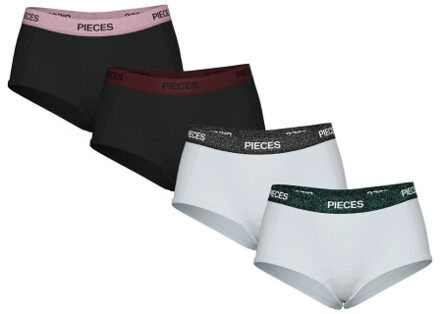 Pieces Dames hipster pclogo glitter 4-pack zwart/wit - S
