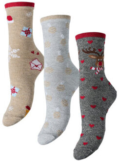 Pieces Dames kerst sokken pcjingle glitter 3-pack grijs Veelkleurig - One size