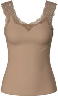 Pieces Dames top pcbarbera lace taupe - maat XS Bruin