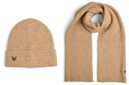 Pieces Dames wintermuts + sjaal gebreid pcniva giftbox beige - maat One size Ecru