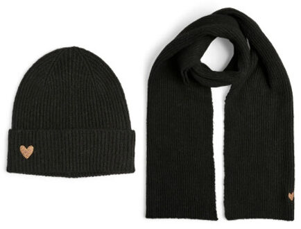 Pieces Dames wintermuts + sjaal gebreid pcniva giftbox - maat One size Zwart