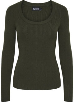 Pieces Pcmira ls u-neck knit noos bc Groen - XS