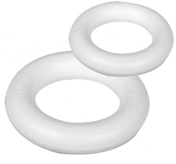 Piepschuim ringen/kransen - 2x st - wit - 15 en 22 cm - styropor - hobby figuren - DIY