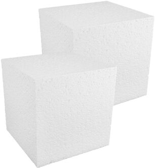 Piepschuim vorm - 2x - kubus/vierkant - wit - 15 x 15 x 15 cm - polystyreen figuur - hobby/knutselen