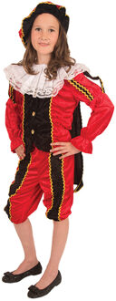 Piet verkleed kostuum 4-delig - rood/zwart - polyester - voor kinderen 128 (8 jaar) - Carnavalskostuums