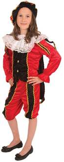 Piet verkleed kostuum 4-delig - rood/zwart - polyester - voor kinderen 140 (10 jaar) - Carnavalskostuums