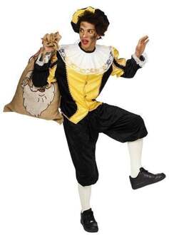 Piet verkleed kostuum 4-delig - zwart/geel - voor volwassenen 52 (L) - Carnavalskostuums