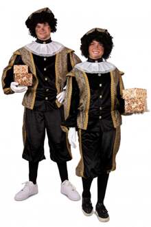 Piet verkleed kostuum luxe 3-delig - zwart/goud - voor volwassenen 48 (S) - Carnavalskostuums