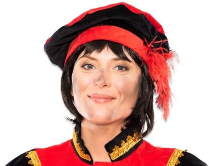 Pietbaret fluweel met veer rood/zwart Rood - Zalm