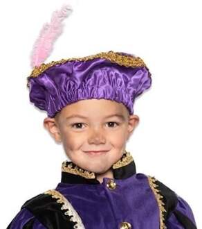 pietbaret met veer junior katoen/satijn paars