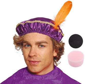 Pieten baret paars - en zwarte schmink setje - met sponsje - gezicht - 16 ml - volwassenen