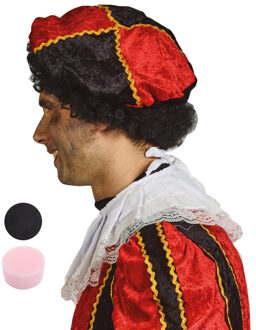 Pieten baret rood/zwart - en zwarte schmink setje - met sponsje - gezicht - 16 ml - volwassenen