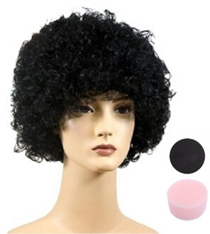 Pieten krullen pruik zwart - en zwarte schmink setje - met sponsje - gezicht - 16 ml - volwassenen