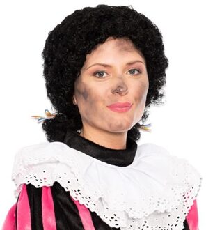 Pieten pruik dames met staartjes luxe Zwart