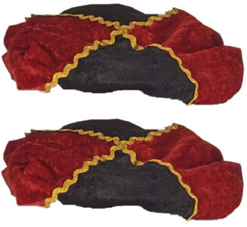 Pieten verkleed baret/muts/pet - 2x - rood/zwart - voor volwassenen