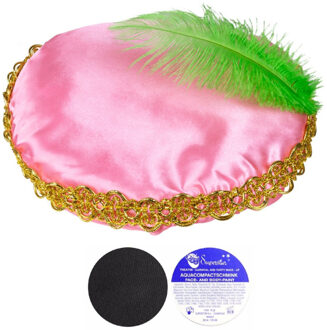 Pieten verkleedsetje - Pieten baret/muts - roze - inclusief roetveeg schmink