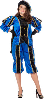 Pietenpak roetveeg Piet Luxe - blauw - pieten verkleed kostuum 3-delig - volwassenen