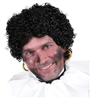 Pietenpruik - zwart - wetlook krullen - roetveeg - volwassenen
