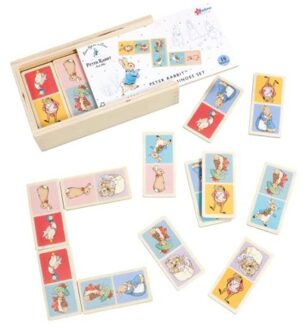 Pieter konijn domino van hout, formaat 17 x 9,6 cm