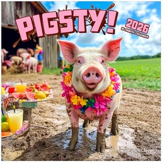 Pigsty 2026 12 X 24 Inch (Hanging) Monthly Square Wall Calendar Plastic-Free - Browntrout