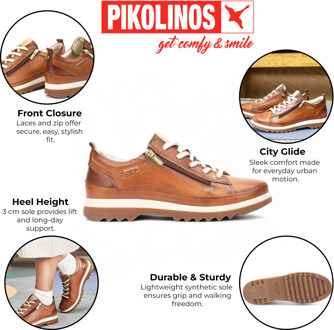 Pikolinos Brandy Bruine Leren Sneakers met Veters en Rits voor Dames - Vigo - maat EU 40