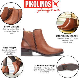 Pikolinos Dames Cuero Bruine Leren Enkellaarsjes met Ritshak - Malaga