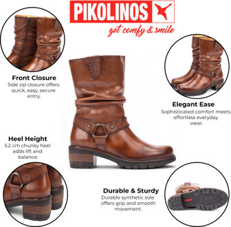 Pikolinos Dames Mid-Calf Cuero Bruine Leren Hoge Enkellaarsjes - San Sebastia - EU 41