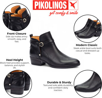 Pikolinos Dames Zwarte Leren Enkellaarsjes met Ritshak - Daroca - maat