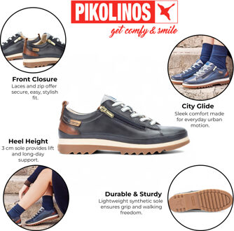 Pikolinos damesschoenen in oceaanblauw leer met veters en rits - Vigo - maat