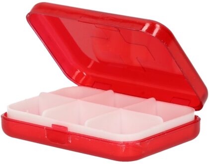 Pillendoosje - rood - 6 vakjes - zakmodel - compact