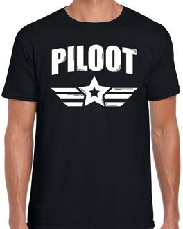 Piloot met ster logo verkleed t-shirt zwart voor heren XL