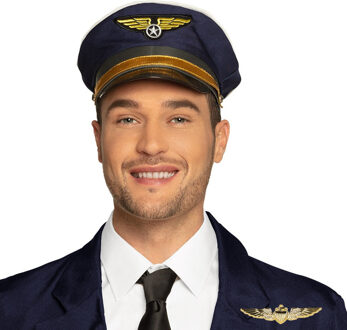 Piloten verkleed set - wings broche speldje - pilotenpet - blauw - heren/dames - carnaval