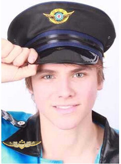 Piloten verkleed set - wings broche speldje - pilotenpet - blauw - heren/dames - carnaval