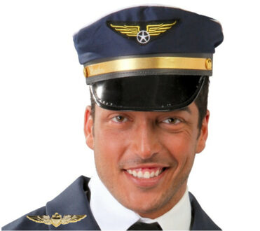 Piloten verkleed set - wings broche speldje - pilotenpet - blauw - heren/dames - carnaval