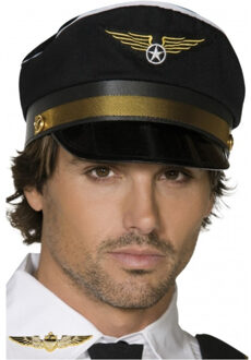 Piloten verkleed set - wings broche speldje - pilotenpet - zwart - heren/dames - carnaval