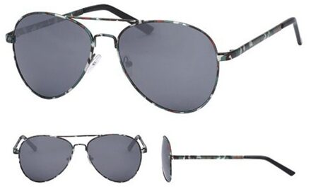 Pilotenbril legerprint met zwarte glazen voor volwassenen Multi