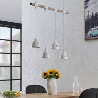 Pimana hanglamp, 4-lamps licht hout, wit