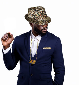 Pimp/pooier foute party verkleed set - 2 delig - heren - panter hoed - ketting met tekst SEXY