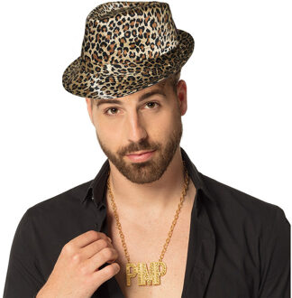 Pimp/pooier foute party verkleed set - 2 delig - heren - panter hoed - pimp ketting goud