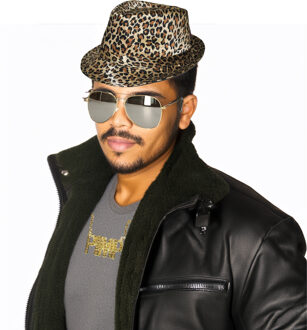 Pimp/pooier foute party verkleed set - 3 delig - heren - panter hoed - pimp ketting goud - zonnebril